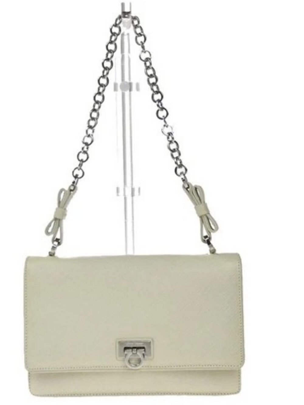 SALVATORE FERRAGAMO Gancini Chain Mini Shoulder Bag Leather White SHW 63KP530